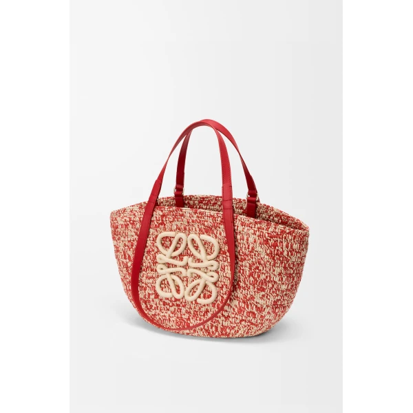 Loewe Medium Eclipse basket in raffia and calfskin, Red | Totes & Top-Handle Bags | Coveti