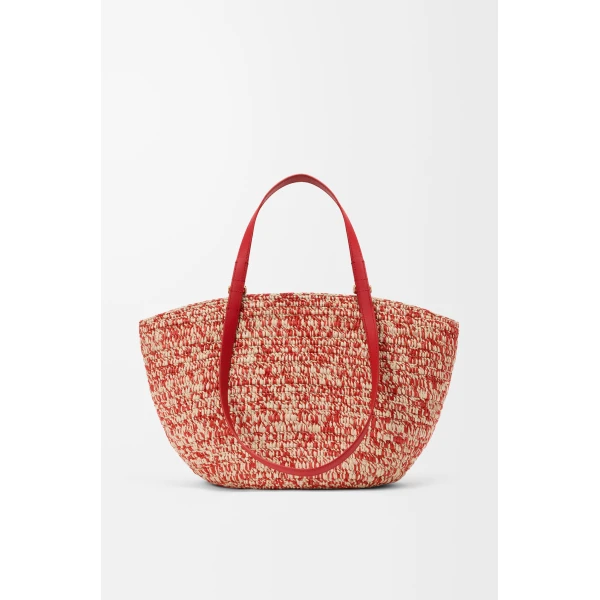 Loewe Medium Eclipse basket in raffia and calfskin, Red | Totes & Top-Handle Bags | Coveti