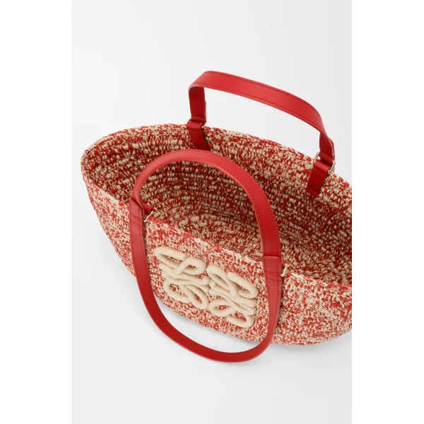 Loewe Medium Eclipse basket in raffia and calfskin, Red | Totes & Top-Handle Bags | Coveti