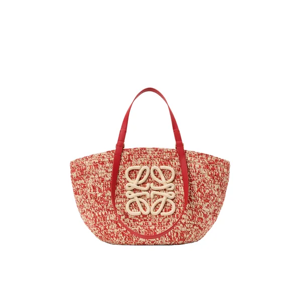 Loewe Medium Eclipse basket in raffia and calfskin, Red | Totes & Top-Handle Bags | Coveti