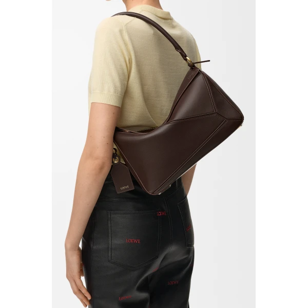 Loewe Medium Featherlight Puzzle bag in nappa lambskin, Dark Chestnut | Shoulder & Crossbody Bags | Coveti