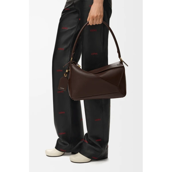 Loewe Medium Featherlight Puzzle bag in nappa lambskin, Dark Chestnut | Shoulder & Crossbody Bags | Coveti