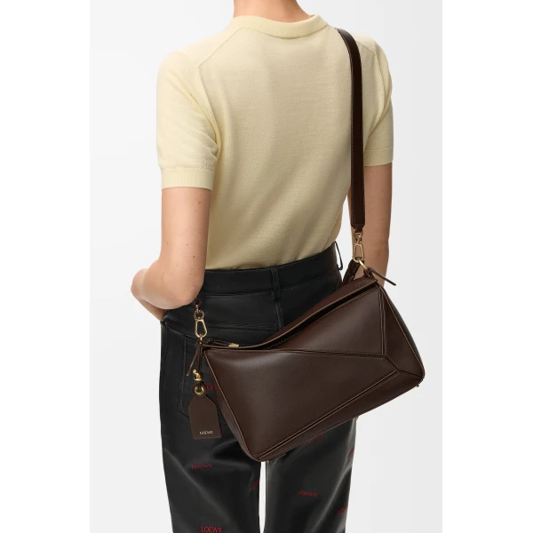 Loewe Medium Featherlight Puzzle bag in nappa lambskin, Dark Chestnut | Shoulder & Crossbody Bags | Coveti