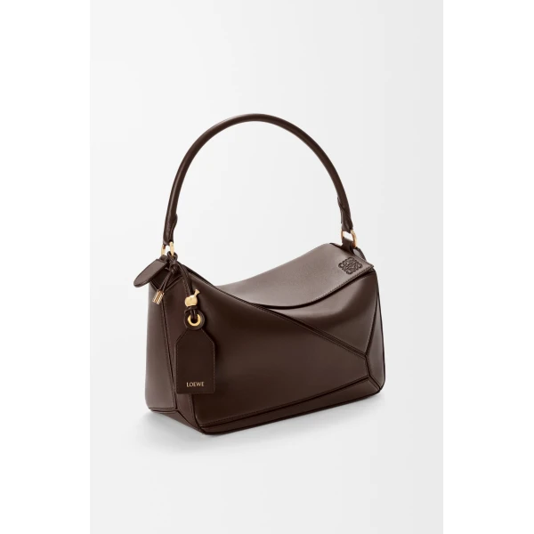 Loewe Medium Featherlight Puzzle bag in nappa lambskin, Dark Chestnut | Shoulder & Crossbody Bags | Coveti