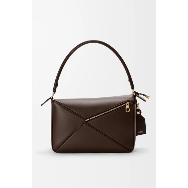Loewe Medium Featherlight Puzzle bag in nappa lambskin, Dark Chestnut | Shoulder & Crossbody Bags | Coveti