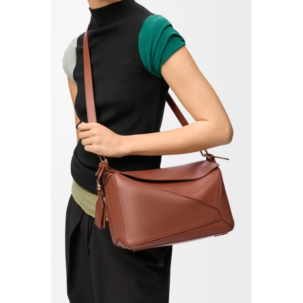 Loewe Medium Featherlight Puzzle bag in nappa lambskin, Pecan | Shoulder & Crossbody Bags | Coveti