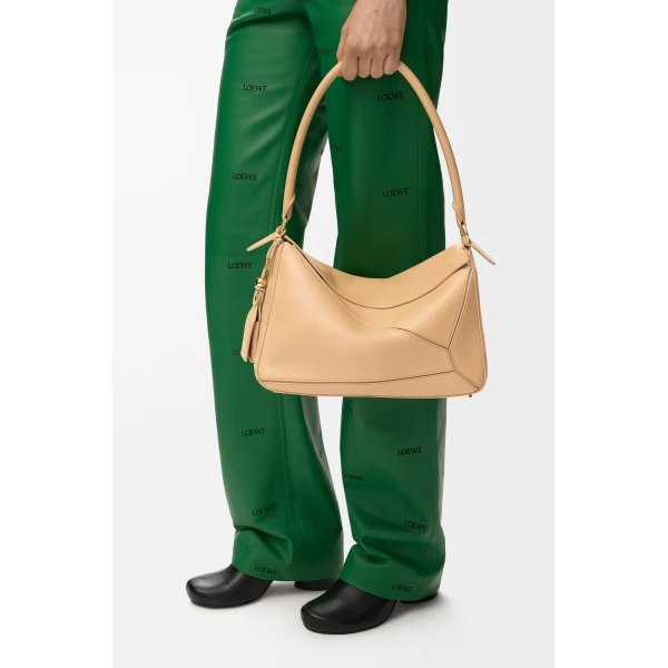 Loewe Medium Featherlight Puzzle bag in nappa lambskin, Silk Beige | Shoulder & Crossbody Bags | Coveti
