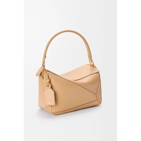 Loewe Medium Featherlight Puzzle bag in nappa lambskin, Silk Beige | Shoulder & Crossbody Bags | Coveti