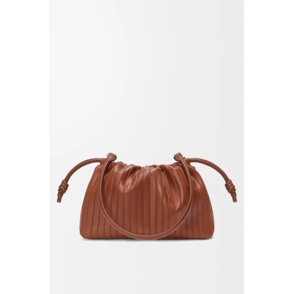 Loewe Medium Flamenco Pleats purse in nappa lambskin, Pecan | Shoulder & Crossbody Bags | Coveti