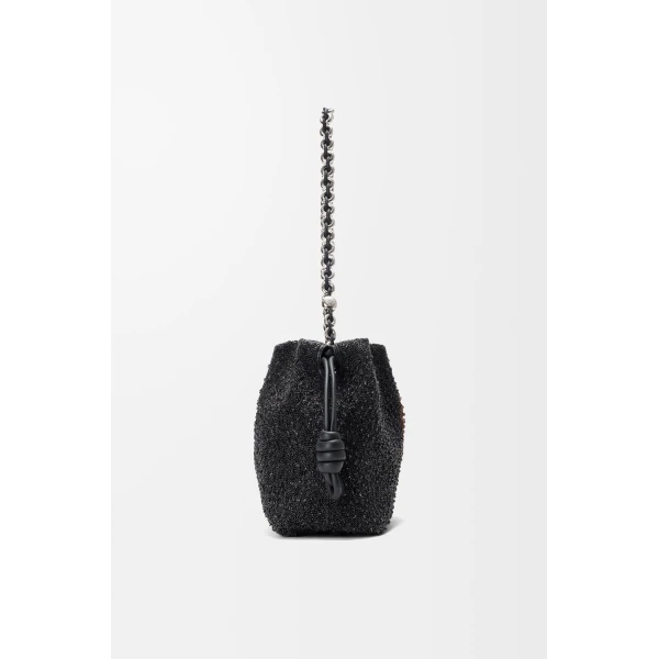 Loewe Medium Lion Beads Flamenco purse in beaded canvas and calfskin, Black/Pecan | Shoulder & Crossbody Bags | Coveti