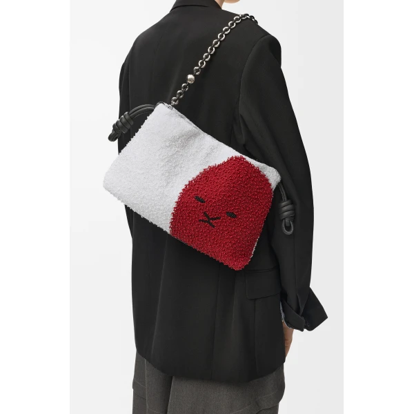 Loewe Medium Lion Beads Flamenco purse in beaded canvas and calfskin, White/Red | Shoulder & Crossbody Bags | Coveti