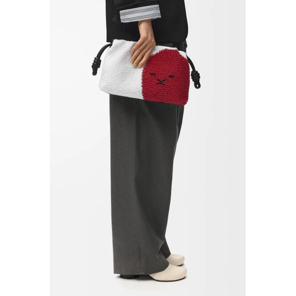 Loewe Medium Lion Beads Flamenco purse in beaded canvas and calfskin, White/Red | Shoulder & Crossbody Bags | Coveti