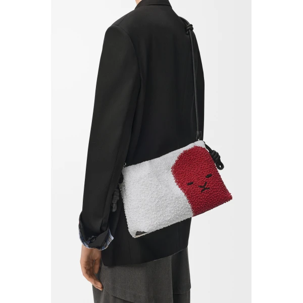 Loewe Medium Lion Beads Flamenco purse in beaded canvas and calfskin, White/Red | Shoulder & Crossbody Bags | Coveti