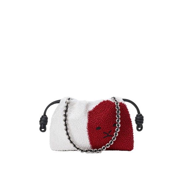 Loewe Medium Lion Beads Flamenco purse in beaded canvas and calfskin, White/Red | Shoulder & Crossbody Bags | Coveti