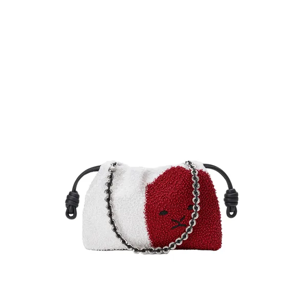 Loewe Medium Lion Beads Flamenco purse in beaded canvas and calfskin, White/Red | Shoulder & Crossbody Bags | Coveti