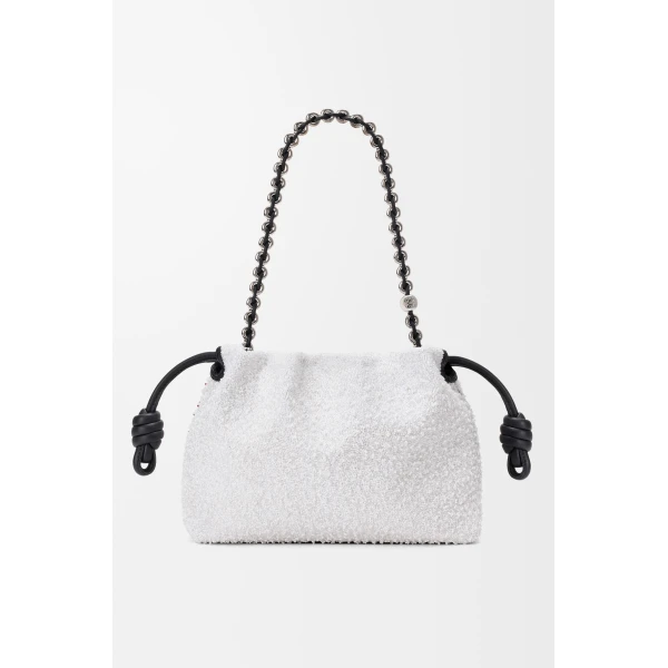 Loewe Medium Lion Beads Flamenco purse in beaded canvas and calfskin, White/Red | Shoulder & Crossbody Bags | Coveti
