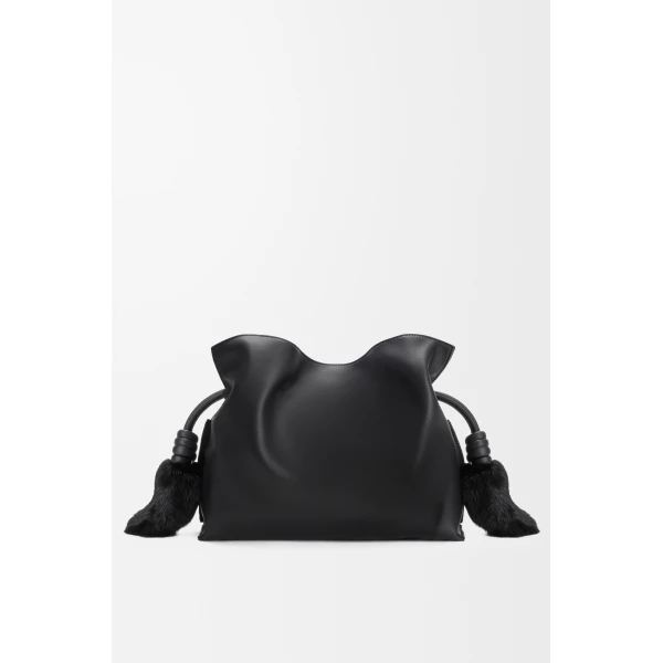 Loewe Medium Lion Intarsio Flamenco clutch in calfskin, Black/Pecan | Shoulder & Crossbody Bags | Coveti