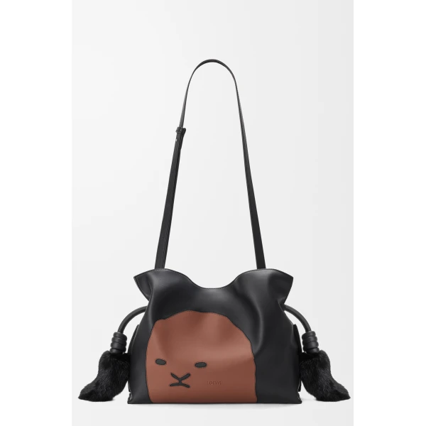 Loewe Medium Lion Intarsio Flamenco clutch in calfskin, Black/Pecan | Shoulder & Crossbody Bags | Coveti