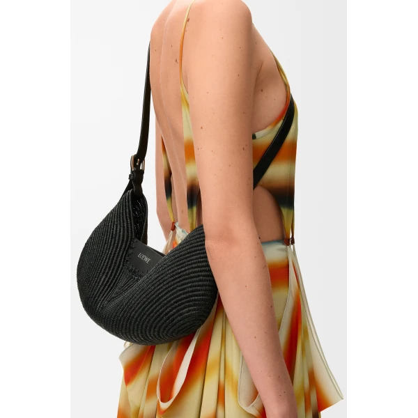 Loewe Medium Loewe Swing bag in raffia and calfskin, Black | Totes & Top-Handle Bags | Coveti