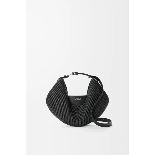 Loewe Medium Loewe Swing bag in raffia and calfskin, Black | Totes & Top-Handle Bags | Coveti