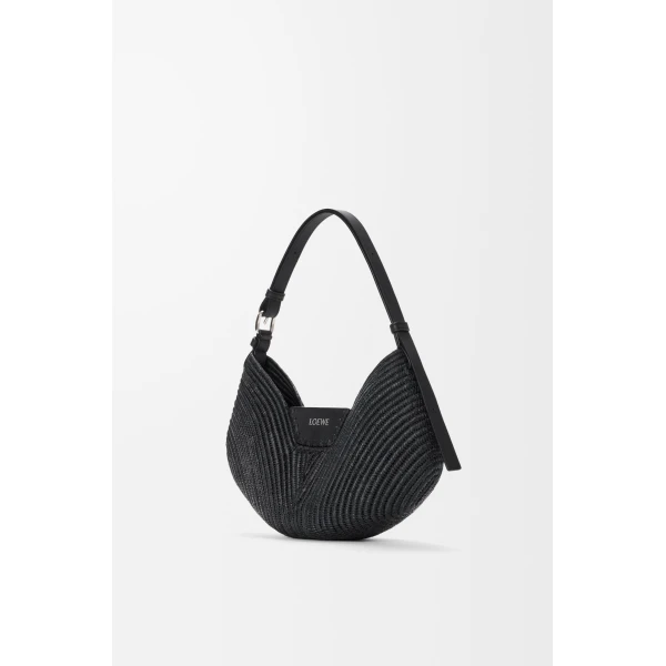 Loewe Medium Loewe Swing bag in raffia and calfskin, Black | Totes & Top-Handle Bags | Coveti