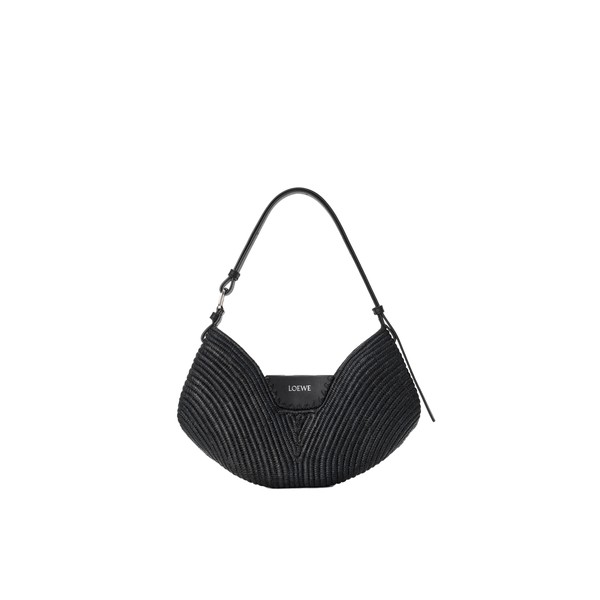 Loewe Medium Loewe Swing bag in raffia and calfskin, Black | Totes & Top-Handle Bags | Coveti