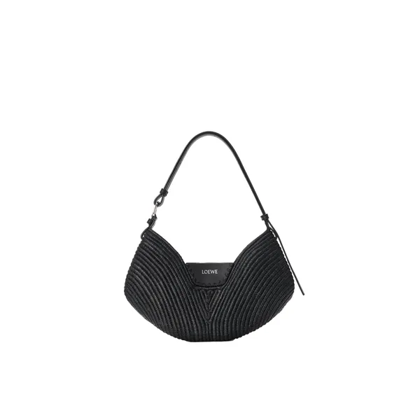 Loewe Medium Loewe Swing bag in raffia and calfskin, Black | Totes & Top-Handle Bags | Coveti