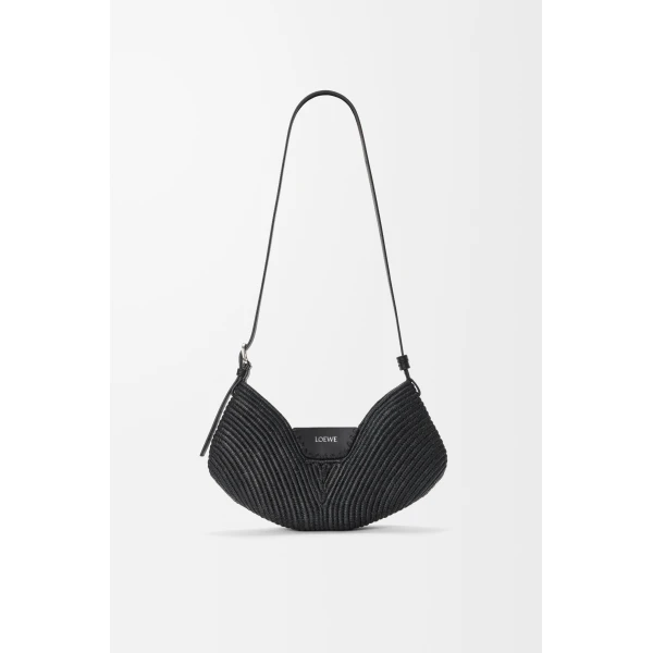 Loewe Medium Loewe Swing bag in raffia and calfskin, Black | Totes & Top-Handle Bags | Coveti
