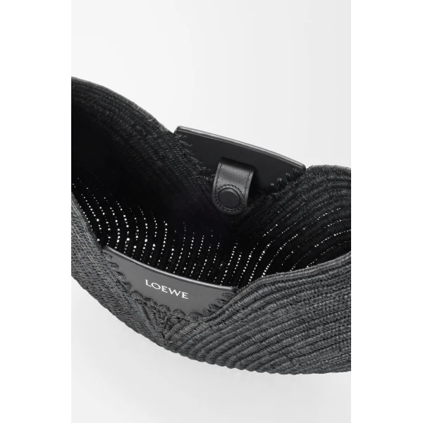 Loewe Medium Loewe Swing bag in raffia and calfskin, Black | Totes & Top-Handle Bags | Coveti