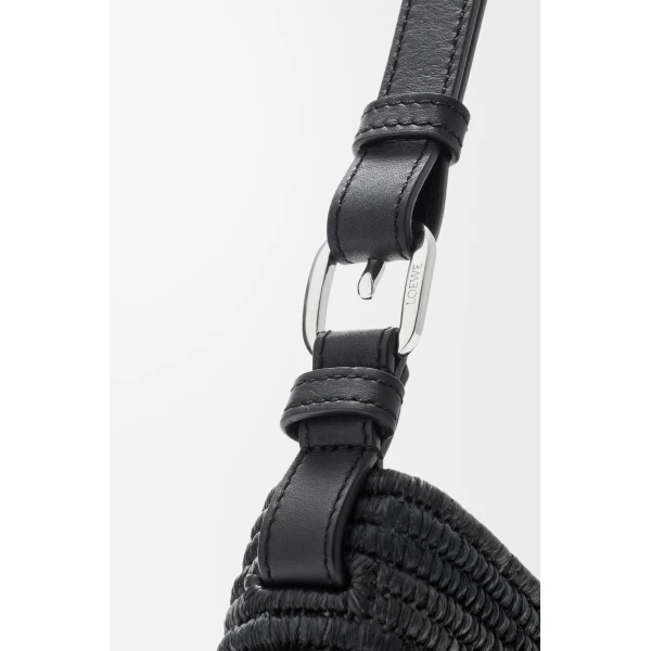 Loewe Medium Loewe Swing bag in raffia and calfskin, Black | Totes & Top-Handle Bags | Coveti