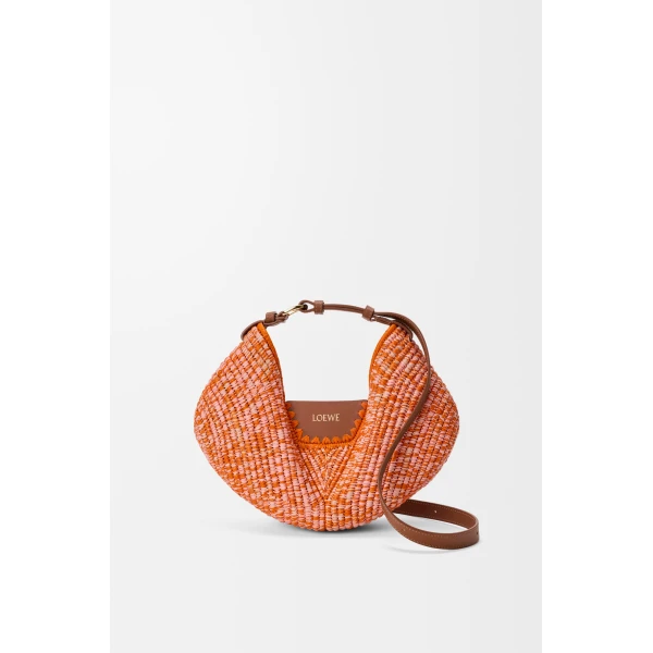 Loewe Medium Loewe Swing bag in raffia and calfskin, Bright Orange/Pink | Totes & Top-Handle Bags | Coveti