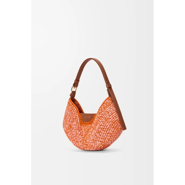 Loewe Medium Loewe Swing bag in raffia and calfskin, Bright Orange/Pink | Totes & Top-Handle Bags | Coveti