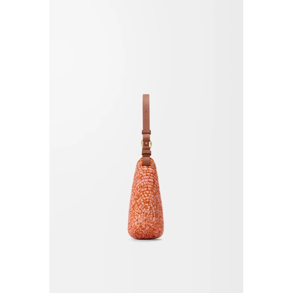 Loewe Medium Loewe Swing bag in raffia and calfskin, Bright Orange/Pink | Totes & Top-Handle Bags | Coveti