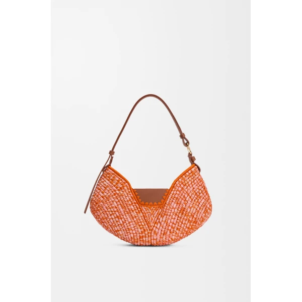 Loewe Medium Loewe Swing bag in raffia and calfskin, Bright Orange/Pink | Totes & Top-Handle Bags | Coveti