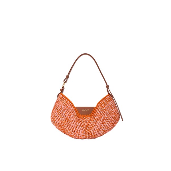 Loewe Medium Loewe Swing bag in raffia and calfskin, Bright Orange/Pink | Totes & Top-Handle Bags | Coveti