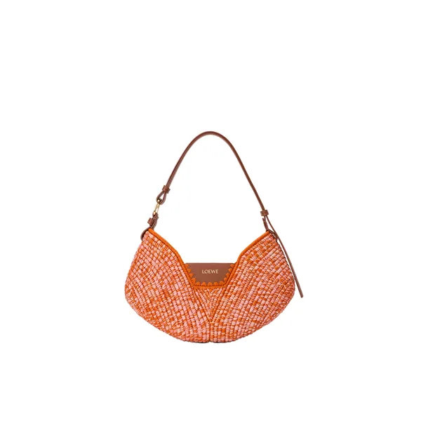Loewe Medium Loewe Swing bag in raffia and calfskin, Bright Orange/Pink | Totes & Top-Handle Bags | Coveti