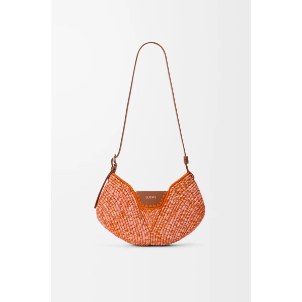 Loewe Medium Loewe Swing bag in raffia and calfskin, Bright Orange/Pink | Totes & Top-Handle Bags | Coveti