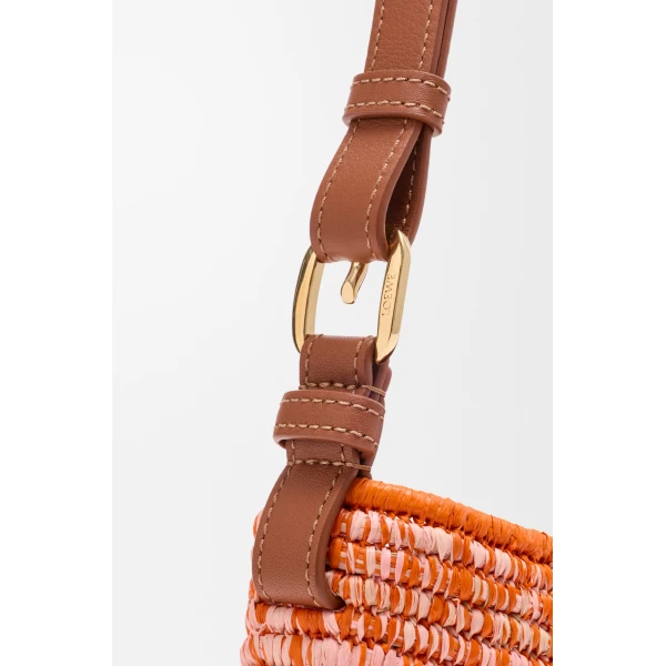 Loewe Medium Loewe Swing bag in raffia and calfskin, Bright Orange/Pink | Totes & Top-Handle Bags | Coveti