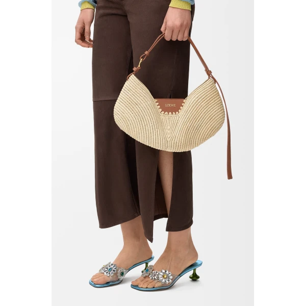 Loewe Medium Loewe Swing bag in raffia and calfskin, Natural/Tan | Totes & Top-Handle Bags | Coveti