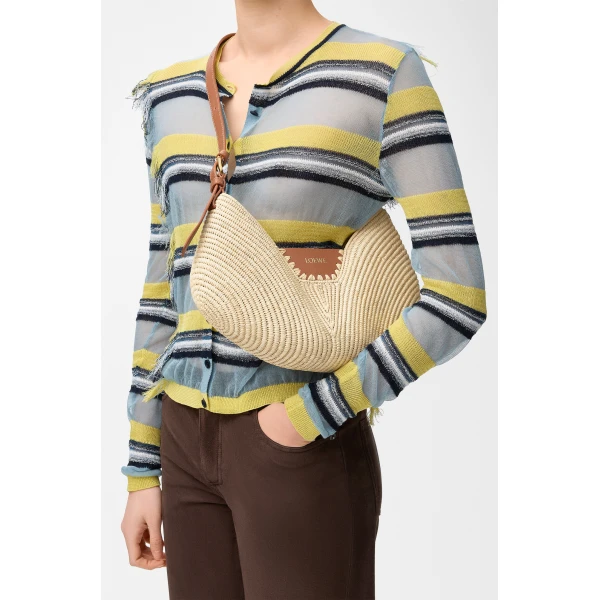 Loewe Medium Loewe Swing bag in raffia and calfskin, Natural/Tan | Totes & Top-Handle Bags | Coveti