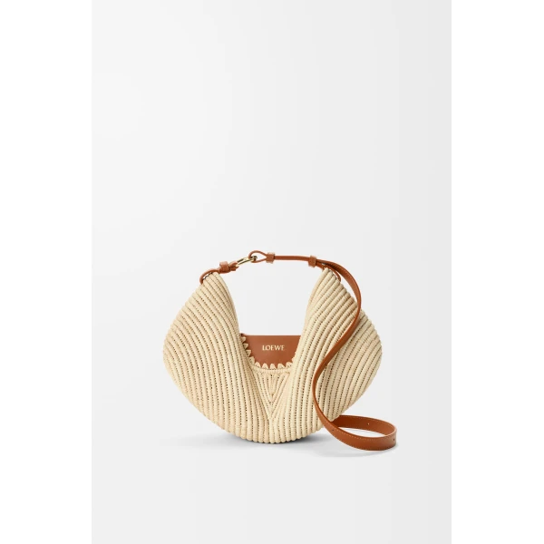 Loewe Medium Loewe Swing bag in raffia and calfskin, Natural/Tan | Totes & Top-Handle Bags | Coveti