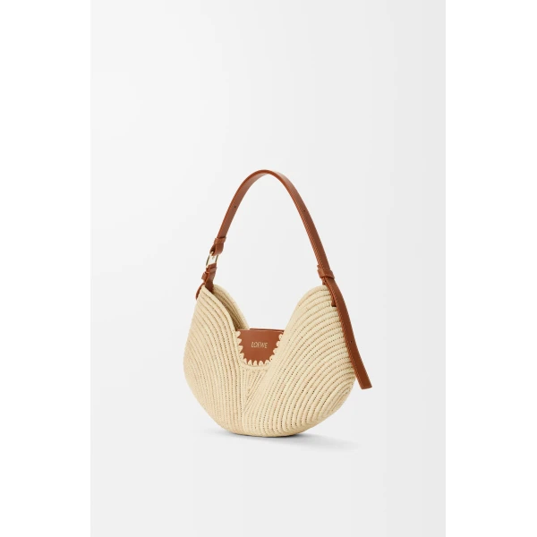 Loewe Medium Loewe Swing bag in raffia and calfskin, Natural/Tan | Totes & Top-Handle Bags | Coveti