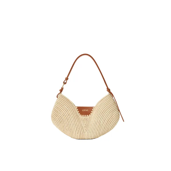 Loewe Medium Loewe Swing bag in raffia and calfskin, Natural/Tan | Totes & Top-Handle Bags | Coveti