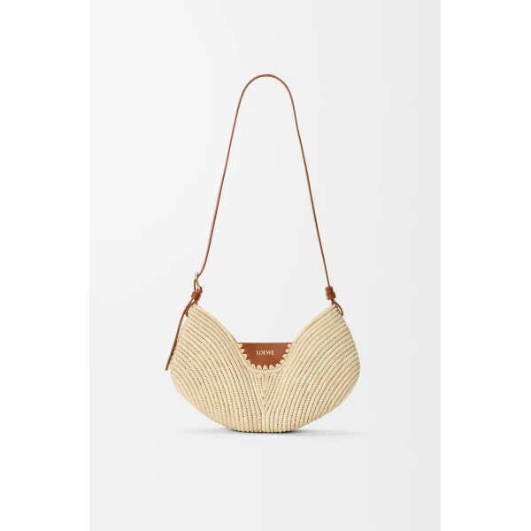 Loewe Medium Loewe Swing bag in raffia and calfskin, Natural/Tan | Totes & Top-Handle Bags | Coveti