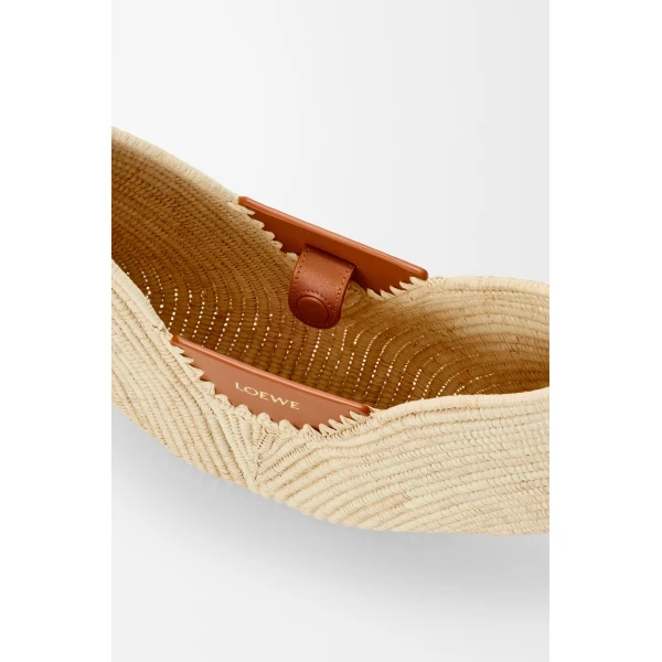 Loewe Medium Loewe Swing bag in raffia and calfskin, Natural/Tan | Totes & Top-Handle Bags | Coveti