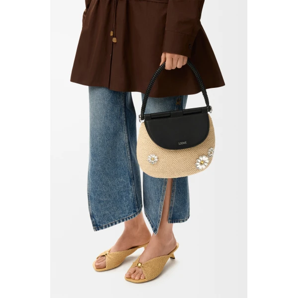 Loewe Medium Pescador bag in raffia and calfskin, Natural/Black | Totes & Top-Handle Bags | Coveti