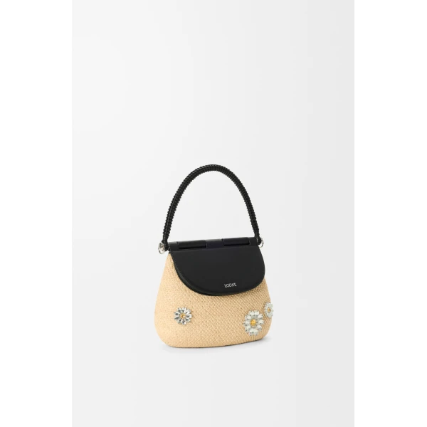 Loewe Medium Pescador bag in raffia and calfskin, Natural/Black | Totes & Top-Handle Bags | Coveti