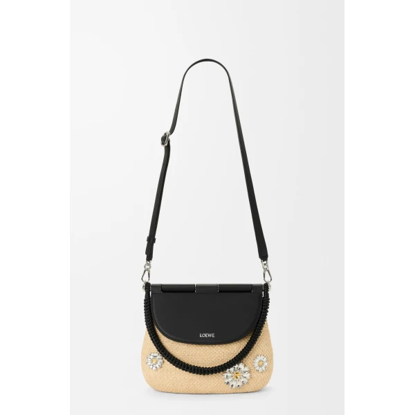 Loewe Medium Pescador bag in raffia and calfskin, Natural/Black | Totes & Top-Handle Bags | Coveti
