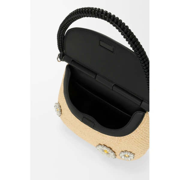 Loewe Medium Pescador bag in raffia and calfskin, Natural/Black | Totes & Top-Handle Bags | Coveti
