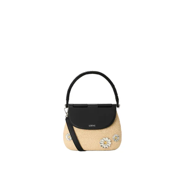 Loewe Medium Pescador bag in raffia and calfskin, Natural/Black | Totes & Top-Handle Bags | Coveti